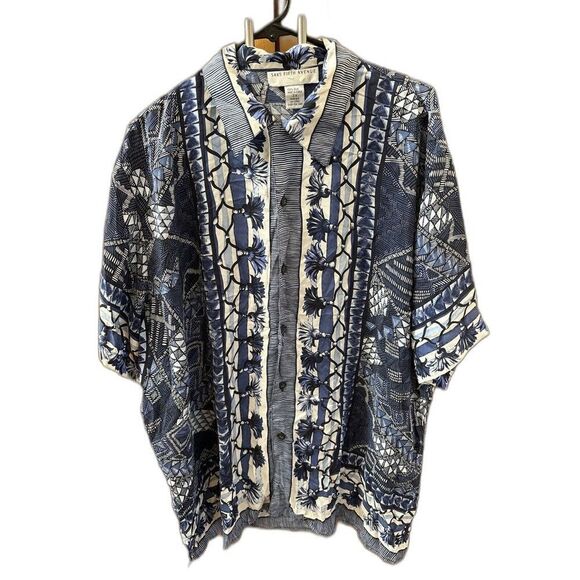 Saks Fifth Avenue Other - Saks Fifth Avenue Men Short Sleeve Button Shirt  2X Blue Tassel Print Silk